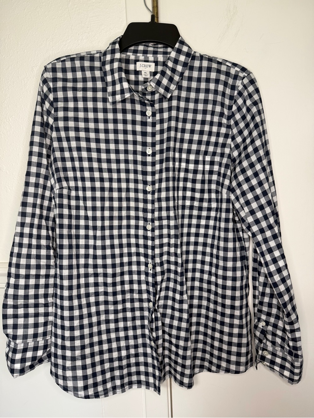 J. Crew Navy and White Gingham Button-Down Shirt size XL
